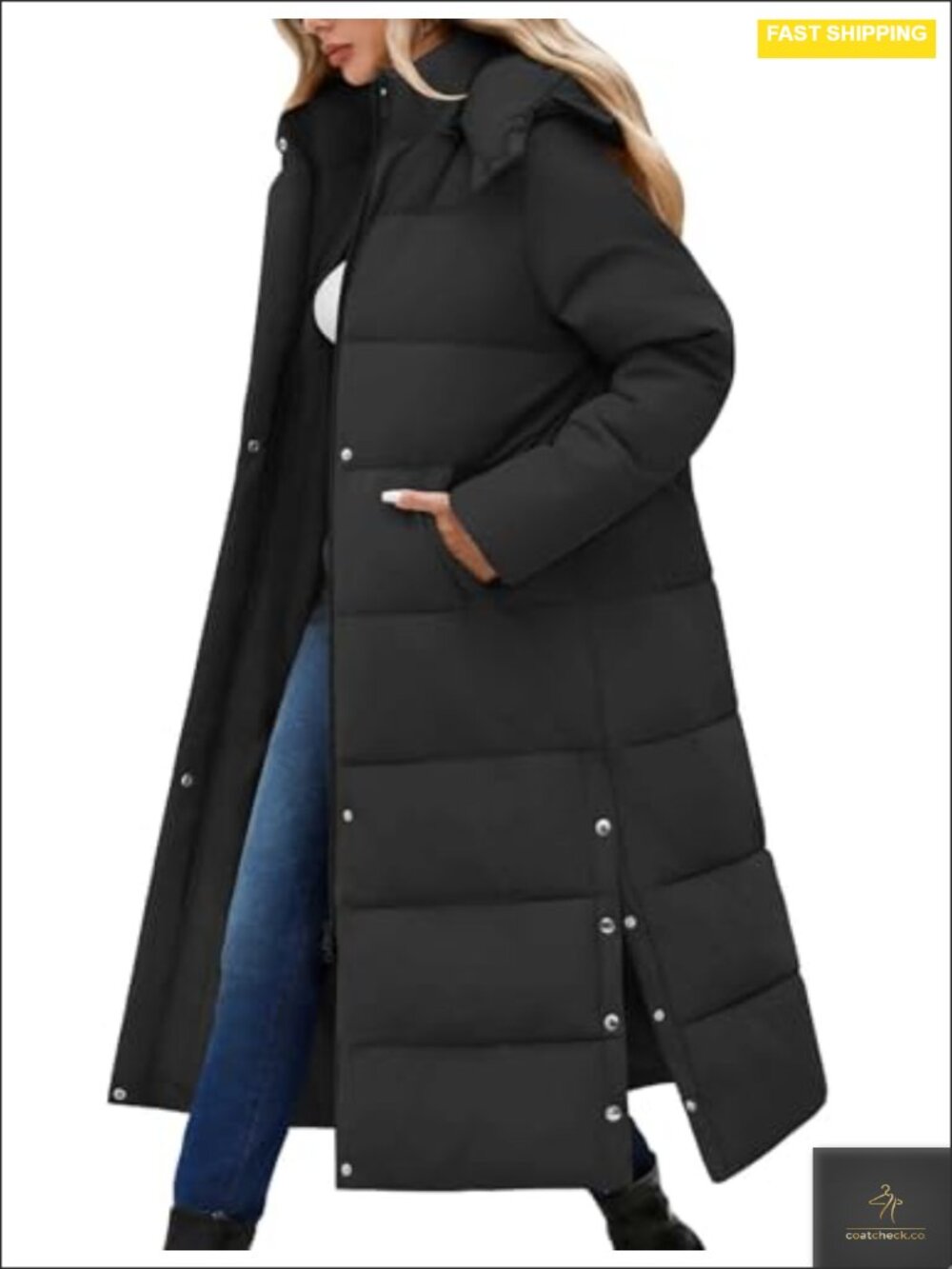Women's Ultra-Long Waterproof Down Puffer Jacket with Faux Fur Hood
